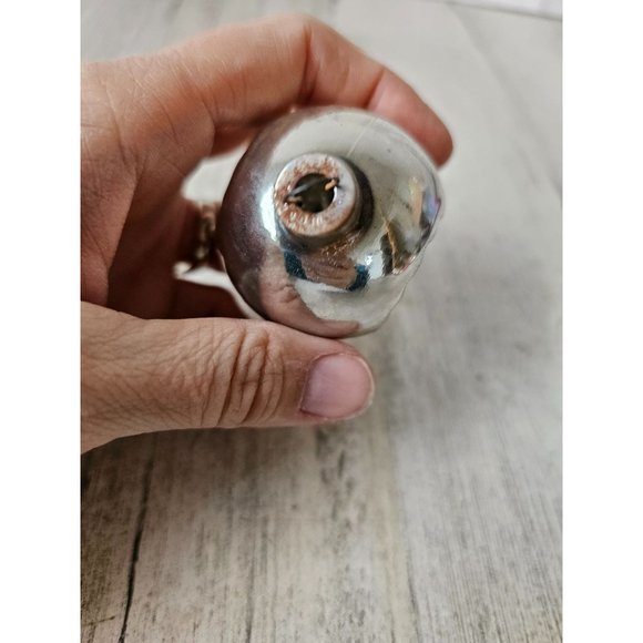 Antique double reflector indent silver mini glass ball ornament blue Xmas tree - Picture 6 of 7